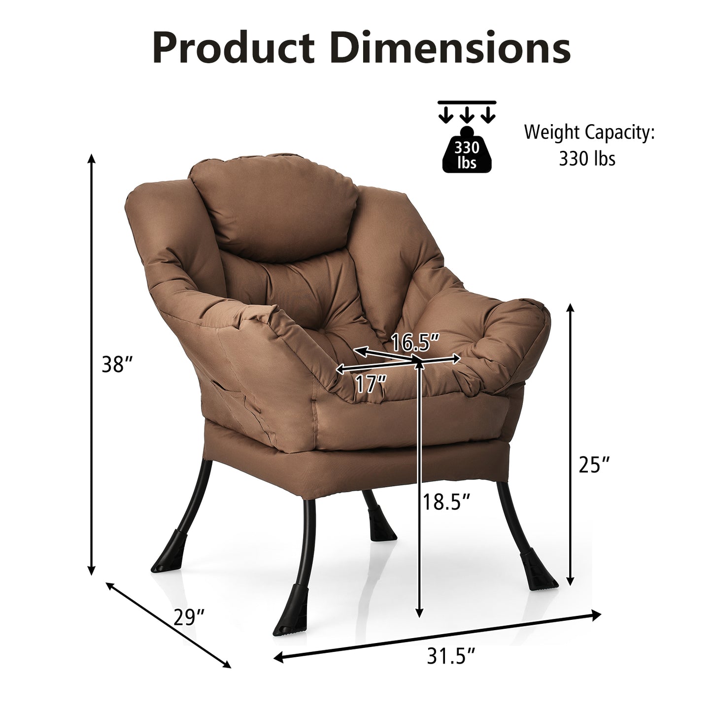 Lazy Accent Chair with Steel Frame and Side Pocket