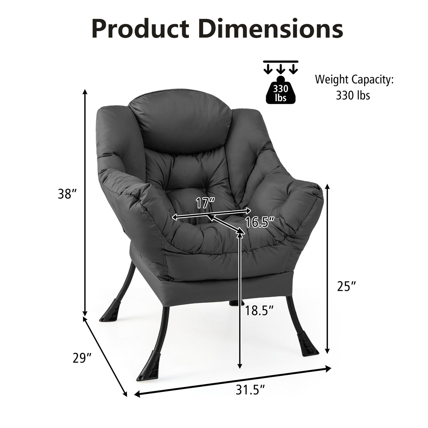 Lazy Accent Chair with Steel Frame and Side Pocket