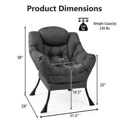 Lazy Accent Chair with Steel Frame and Side Pocket