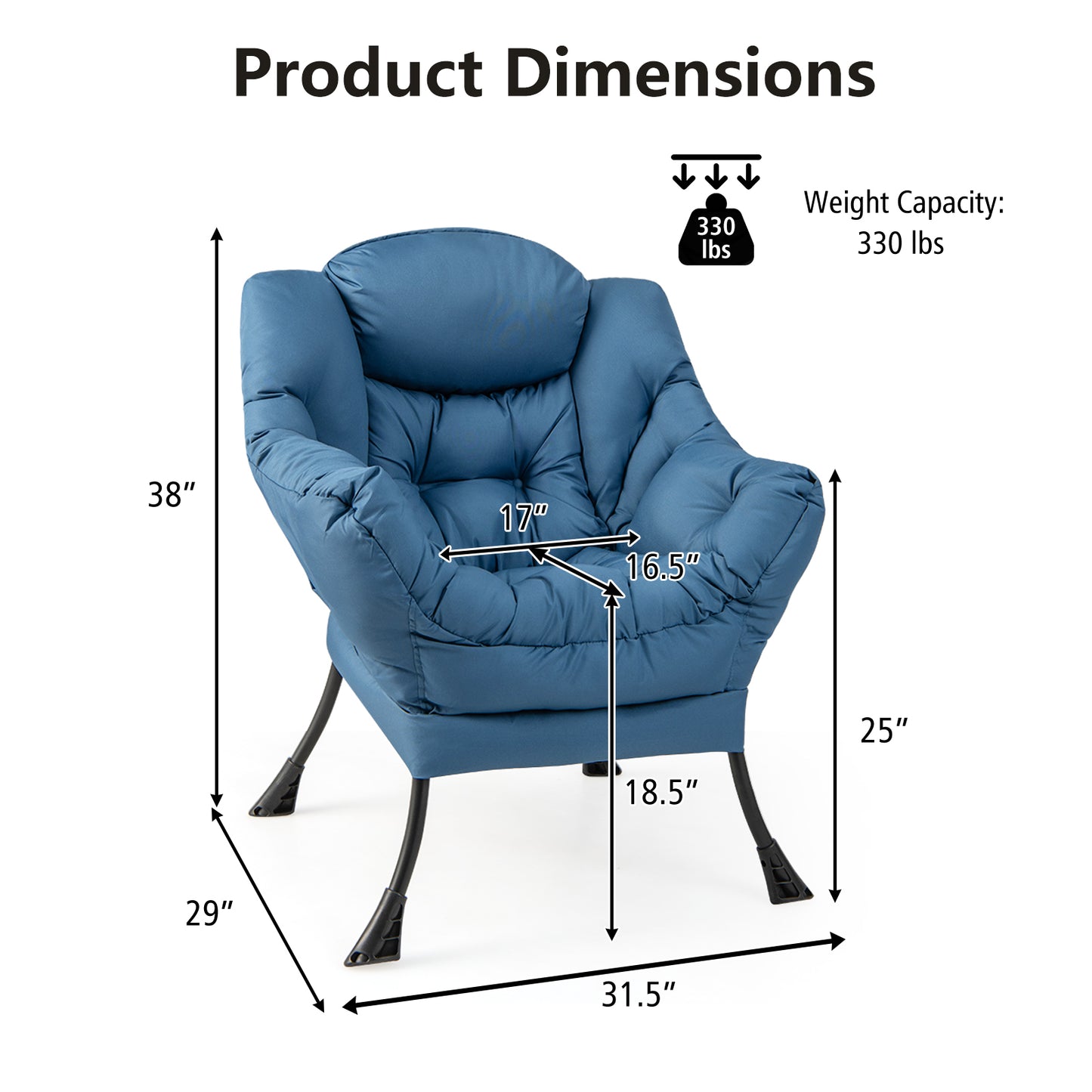 Lazy Accent Chair with Steel Frame and Side Pocket