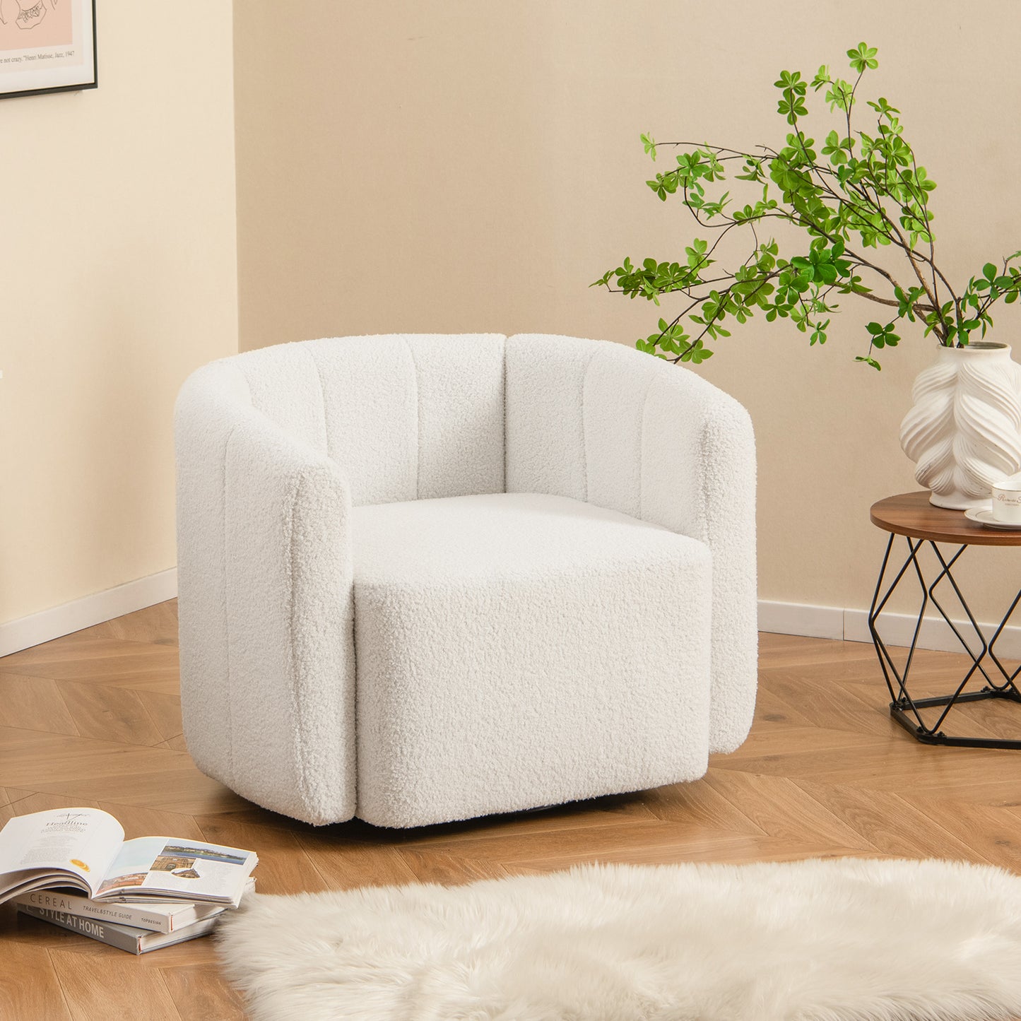 Swivel Barrel Accent Chair with Sherpa Upholstery
