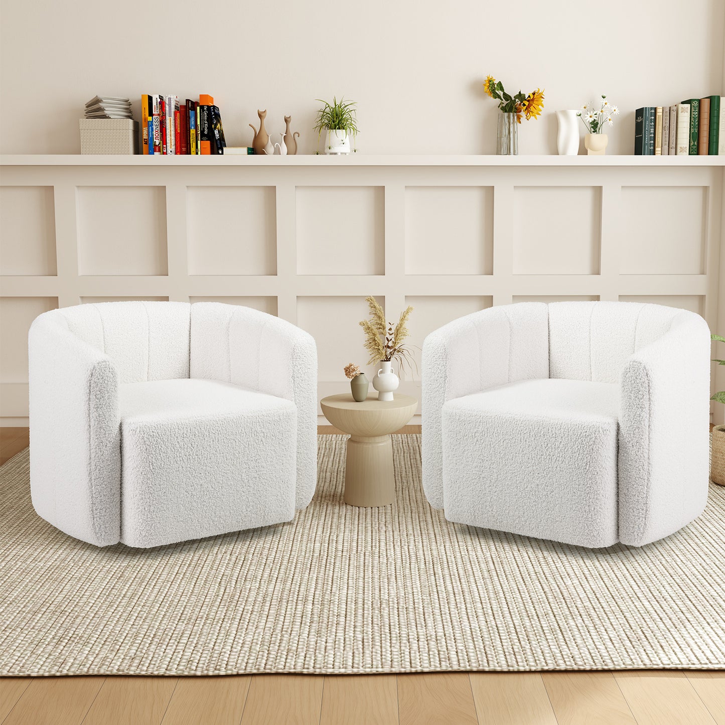 Swivel Barrel Accent Chair with Sherpa Upholstery