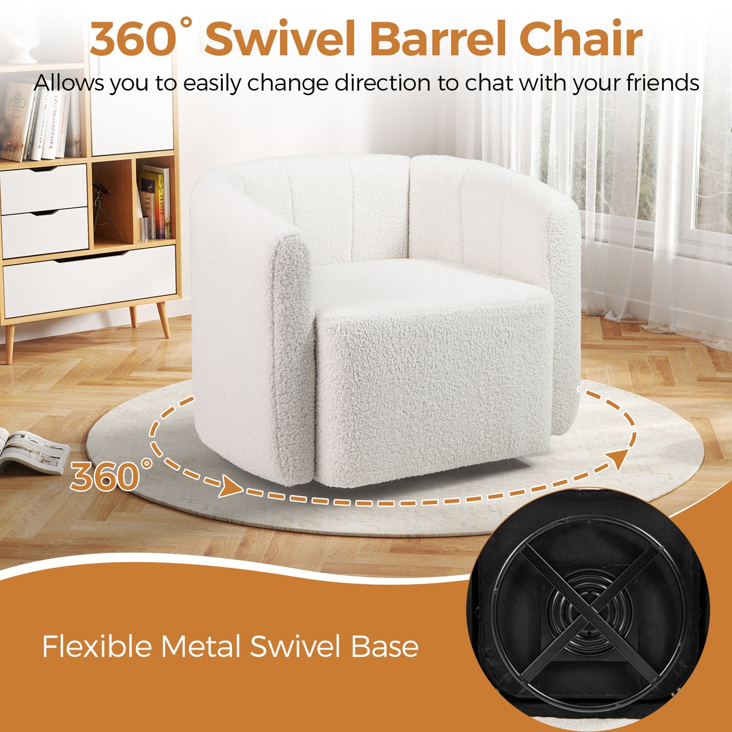 Swivel Barrel Accent Chair with Sherpa Upholstery