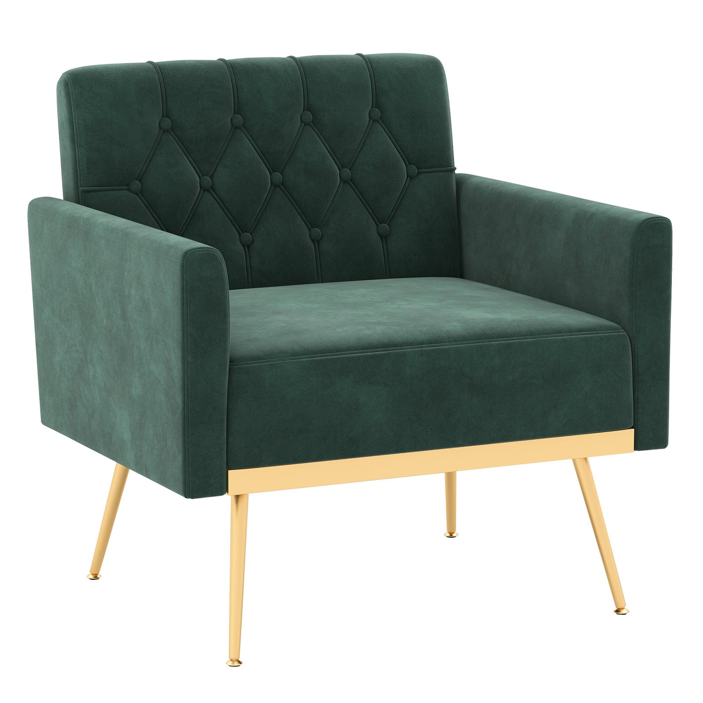 Velvet Accent Chair with Button Tufted Back & Gold Legs