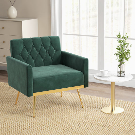 Velvet Accent Chair with Button Tufted Back & Gold Legs