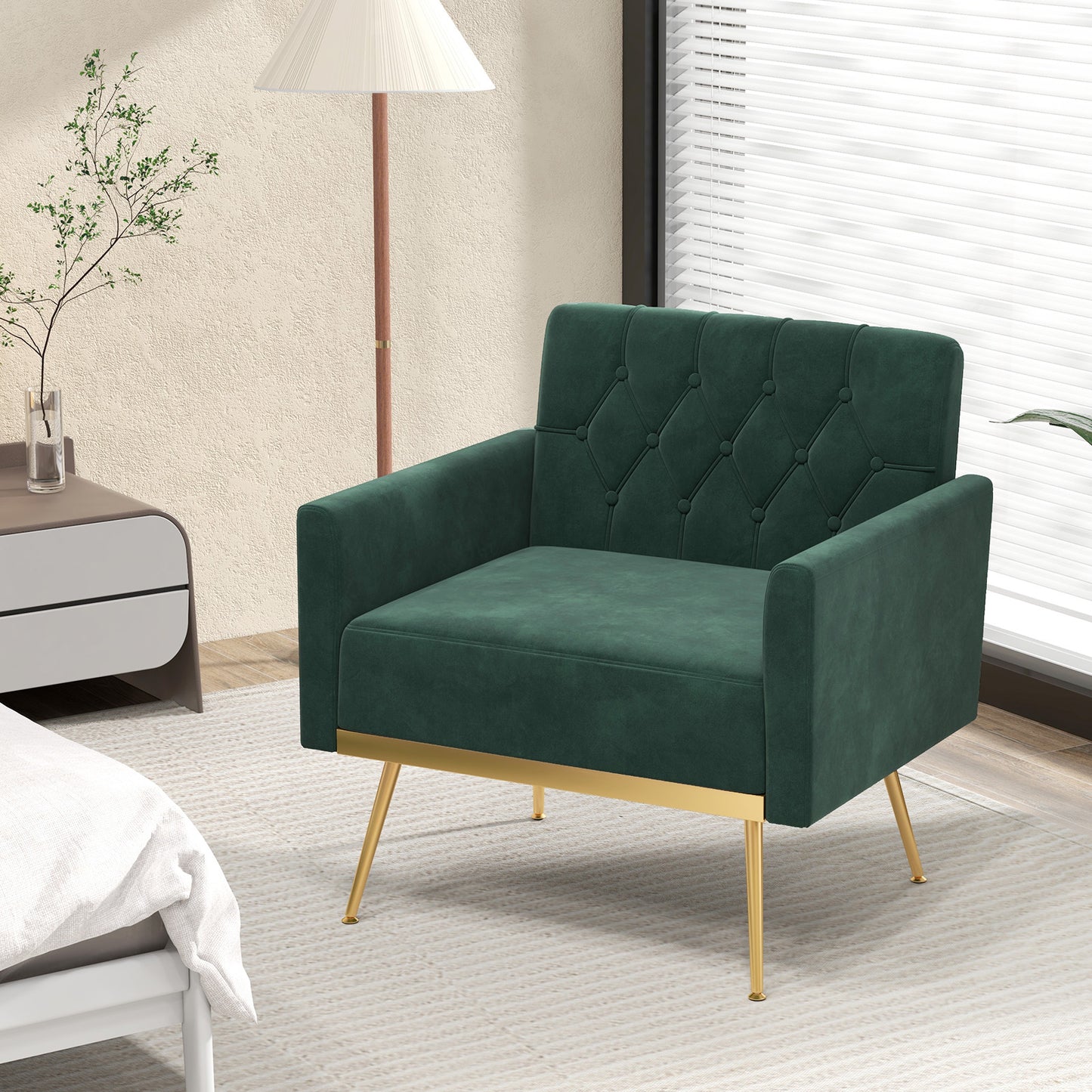 Velvet Accent Chair with Button Tufted Back & Gold Legs