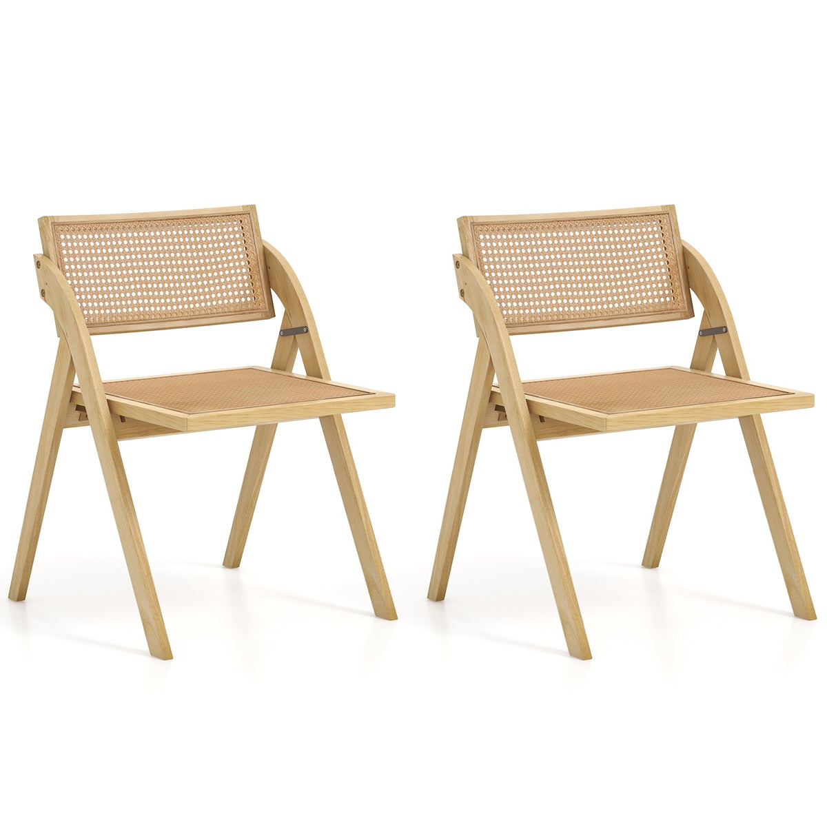Foldable Dining Chairs Set of 2 with Woven Rattan Backrest