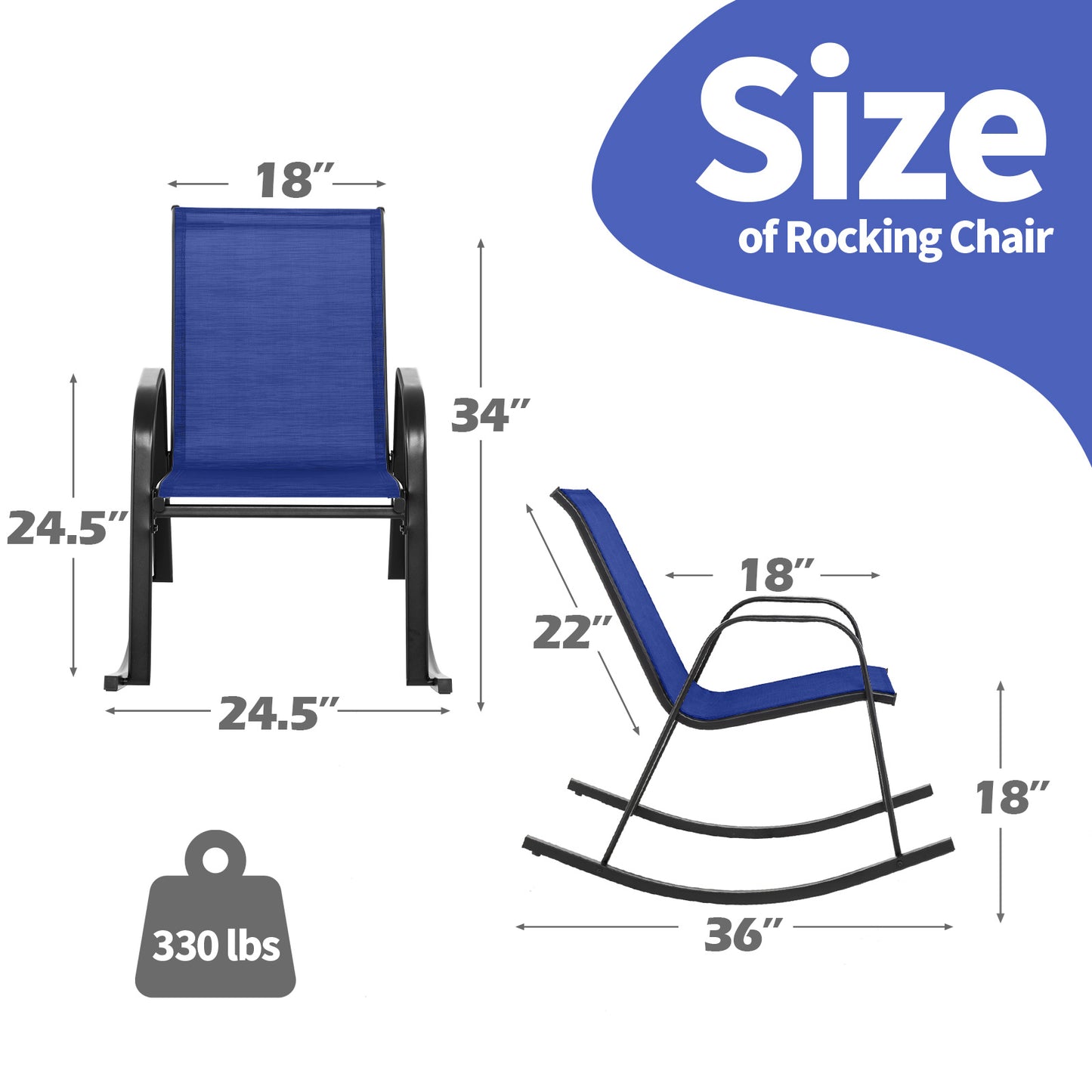 Metal Patio Rocking Chairs Set of 2 with Breathable Fabric