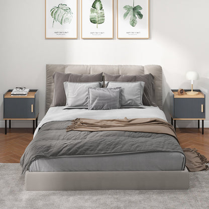 Nightstand Bedside End Table with Door Cabinet for Living Room Bedroom-Gray