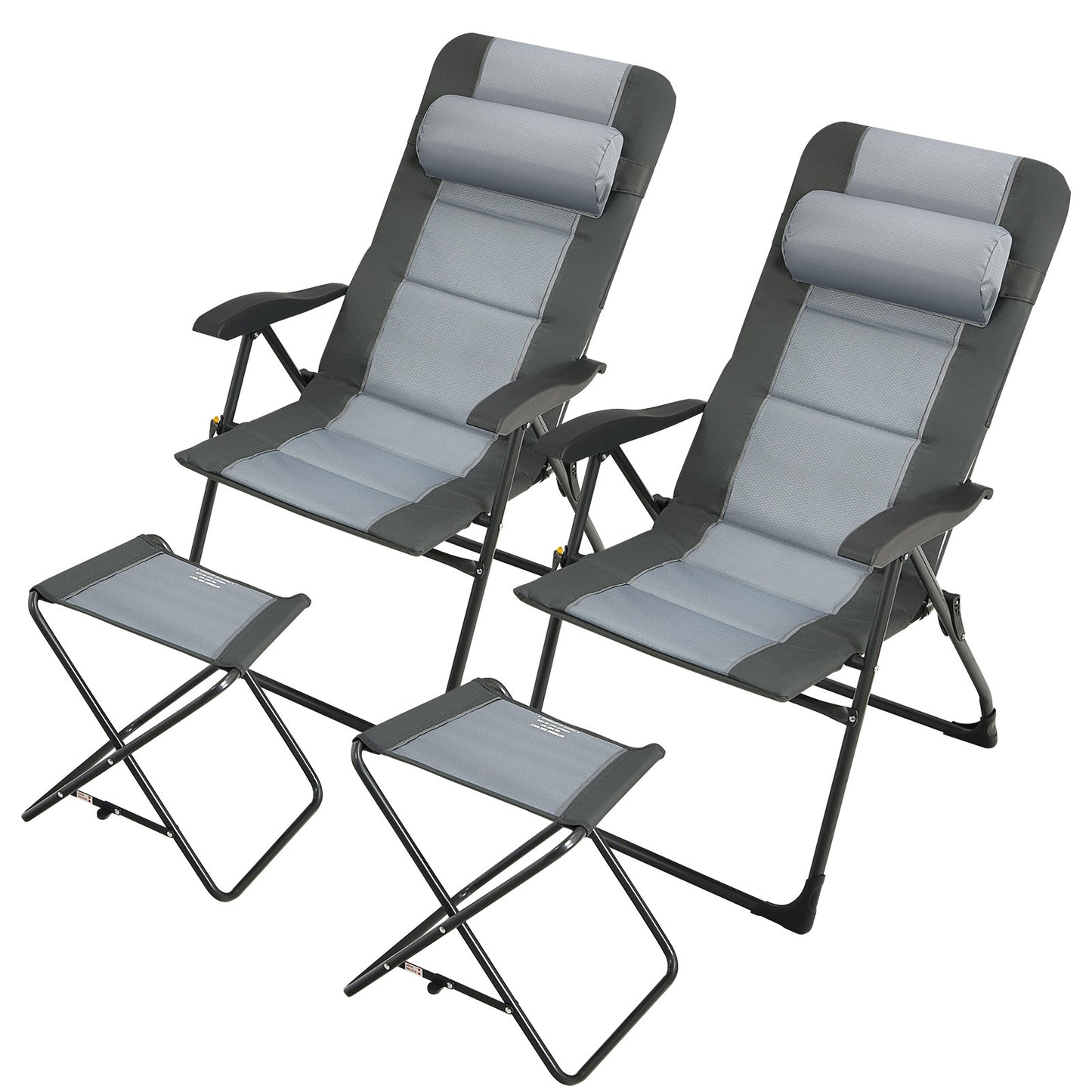 Folding Reclining Chair with Ottoman Set of 2 - Gray