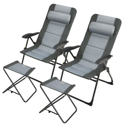 Folding Reclining Chair with Ottoman Set of 2 - Gray