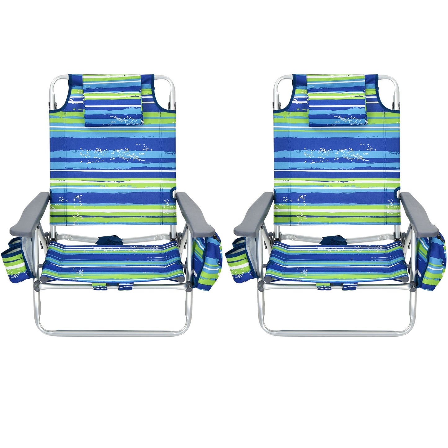 Folding Beach Chair 2-Pack with 5-Position Backrest & Pillow