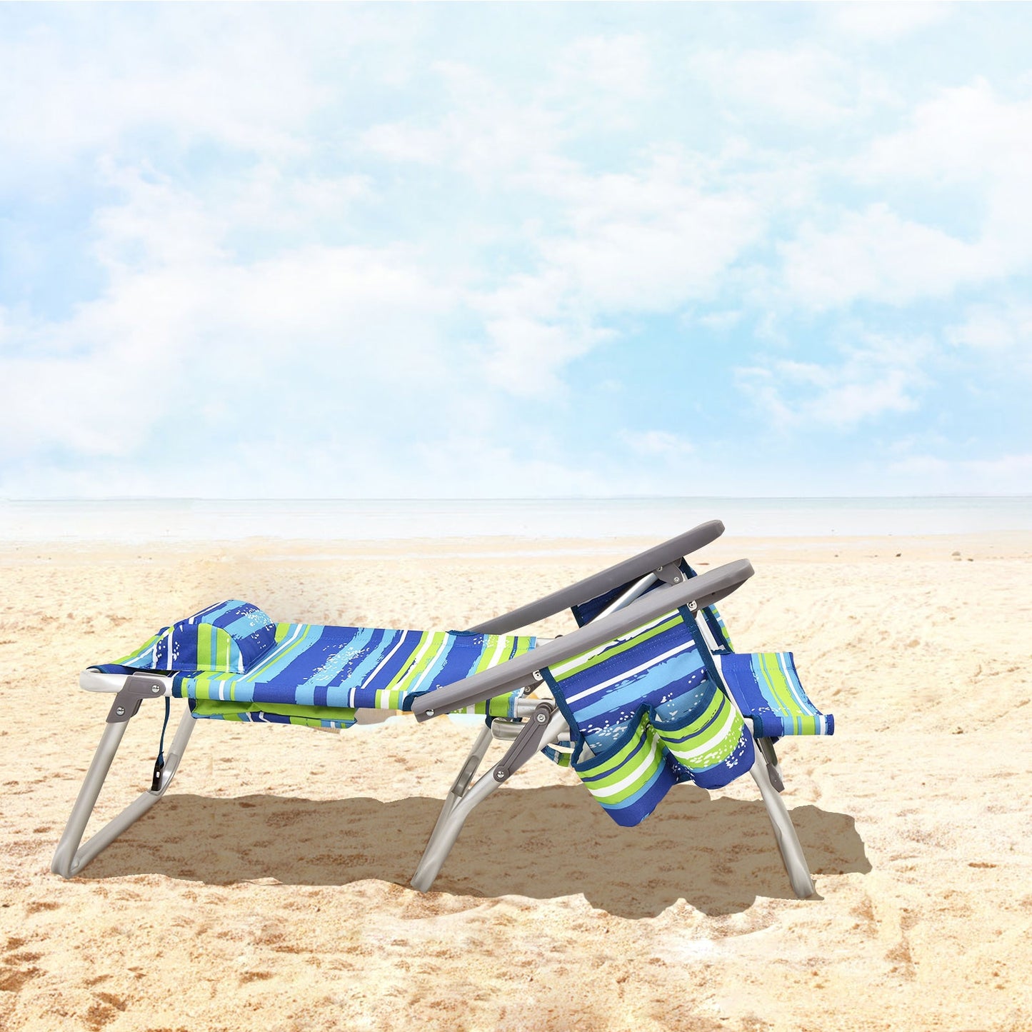 Folding Beach Chair 2-Pack with 5-Position Backrest & Pillow
