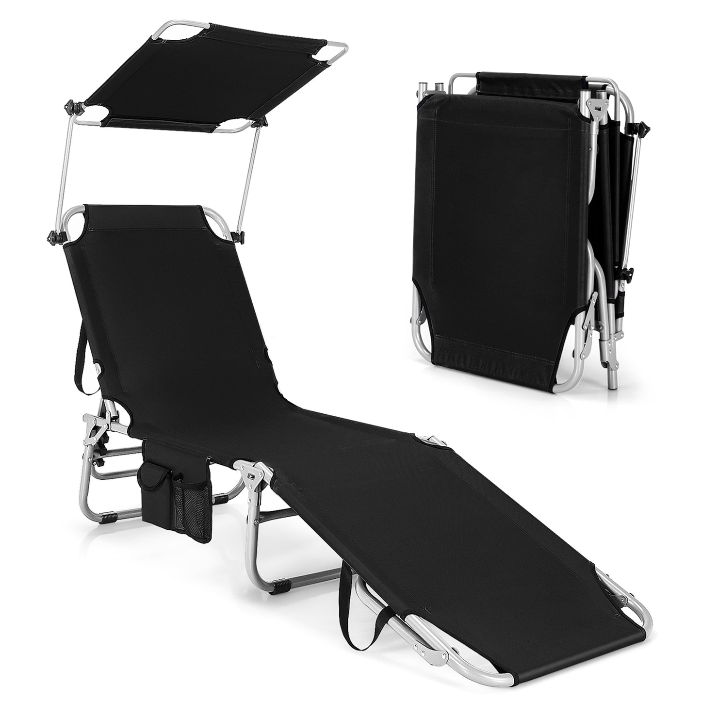 Adjustable Outdoor Chaise Lounge with Rotating Sun Shade