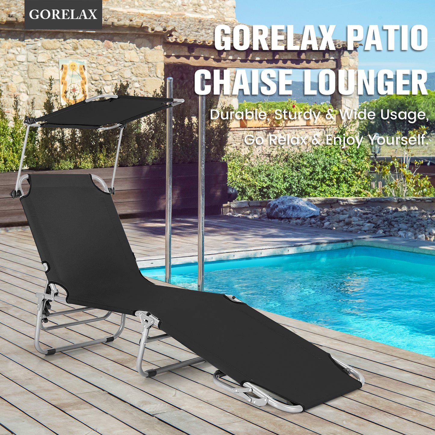 Adjustable Outdoor Chaise Lounge with Rotating Sun Shade