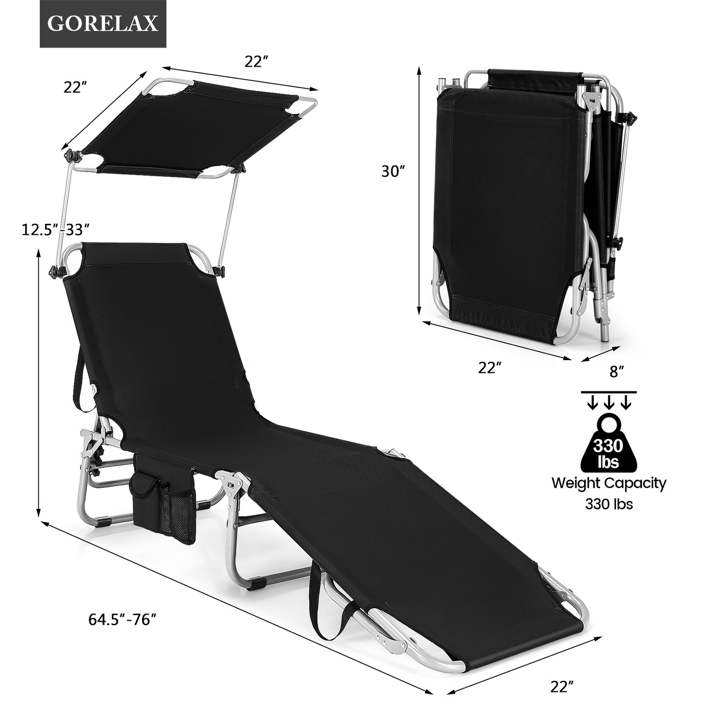 Adjustable Outdoor Chaise Lounge with Rotating Sun Shade