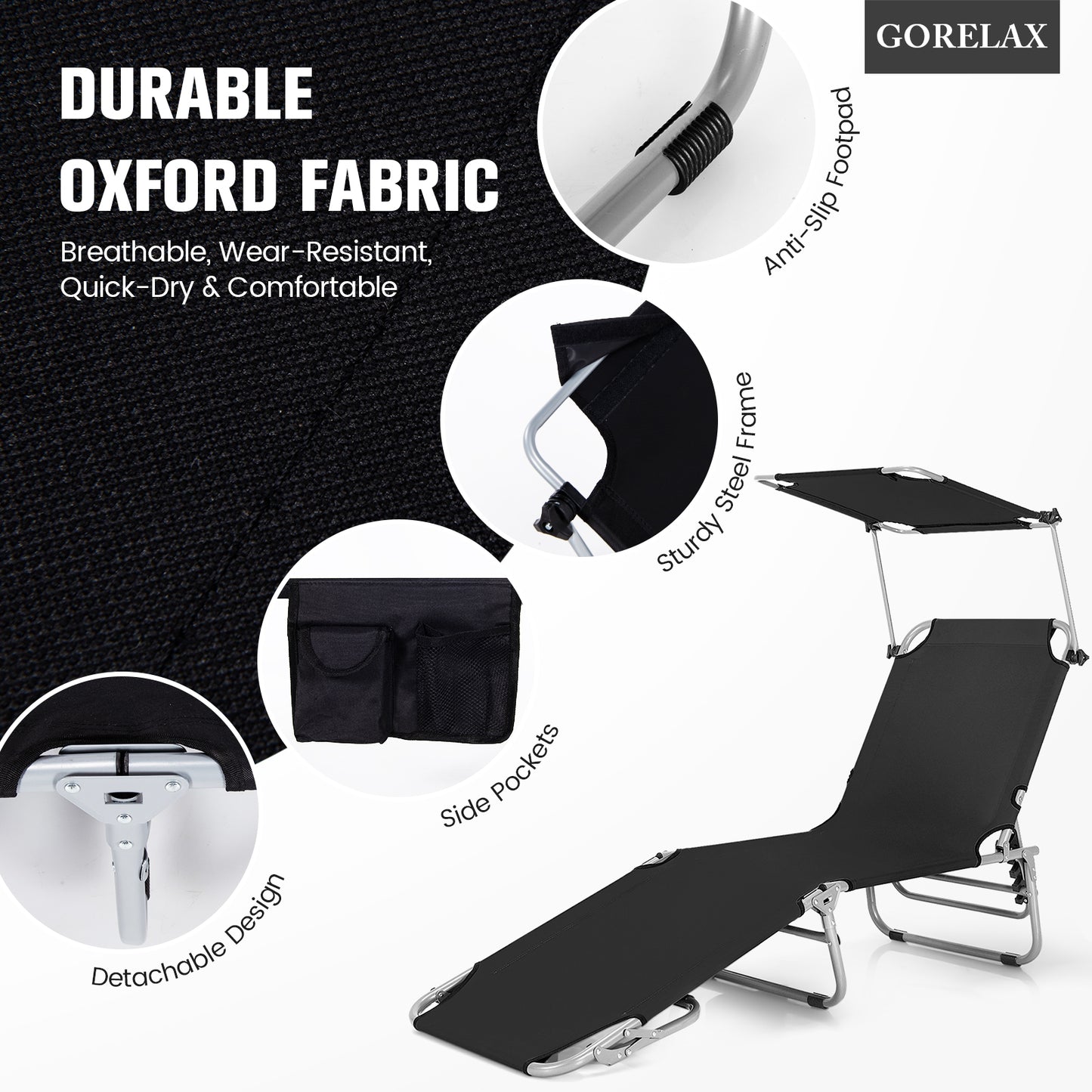 Adjustable Outdoor Chaise Lounge with Rotating Sun Shade
