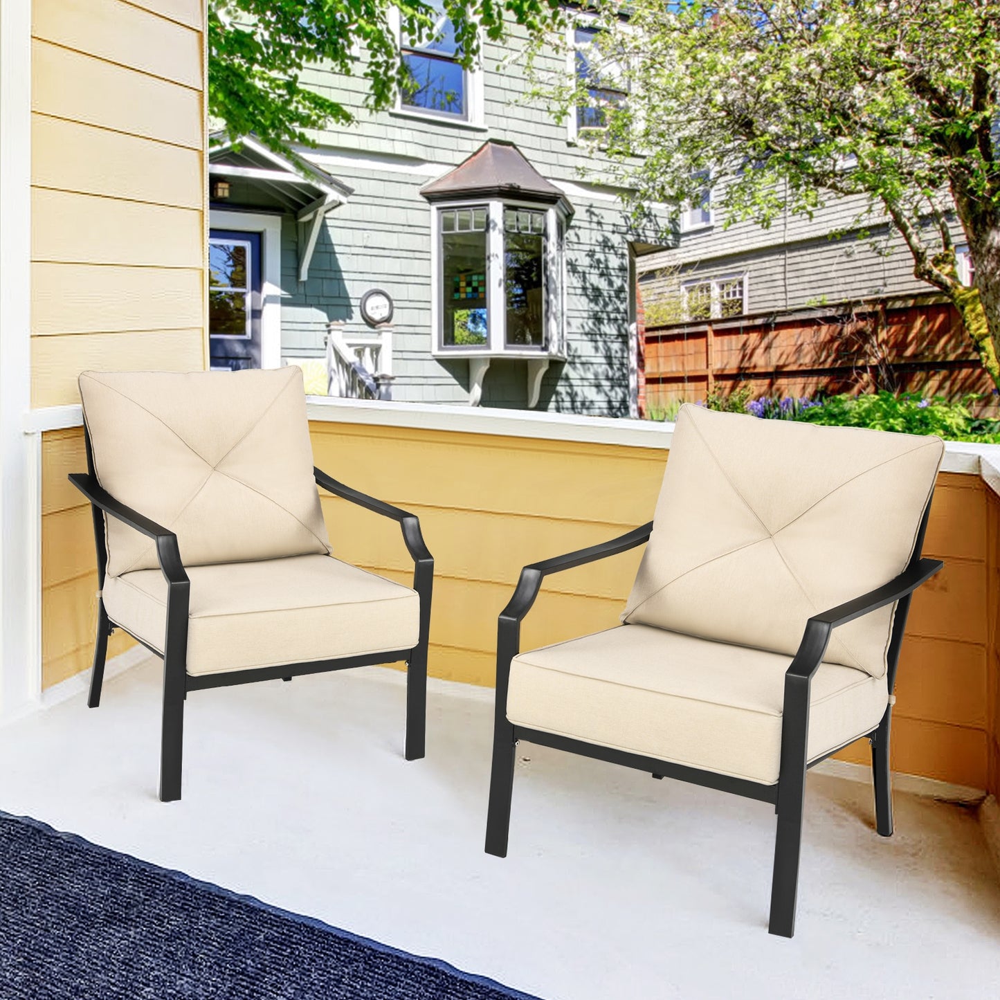 Patio Dining Chairs Set of 2 with Padded Cushions & Armrests