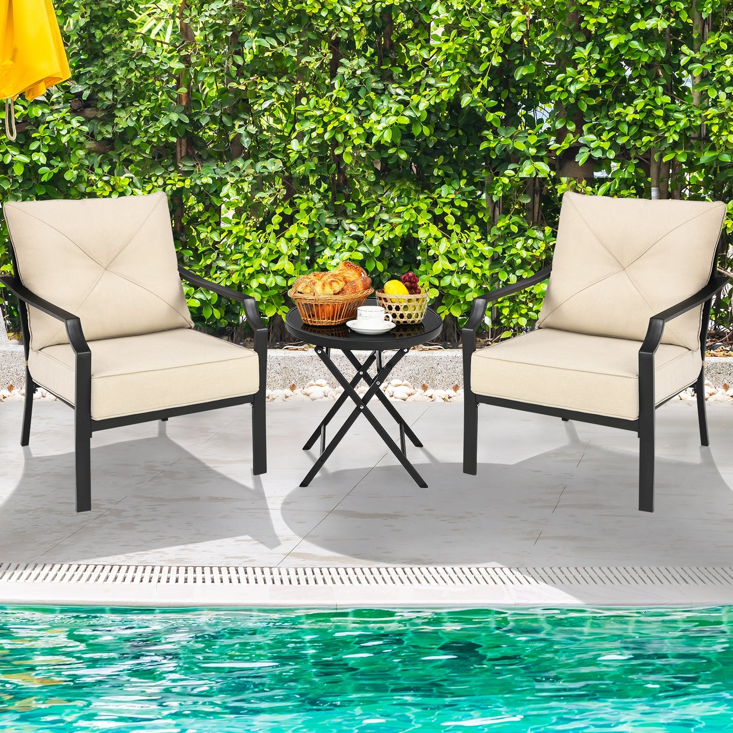 Patio Dining Chairs Set of 2 with Padded Cushions & Armrests