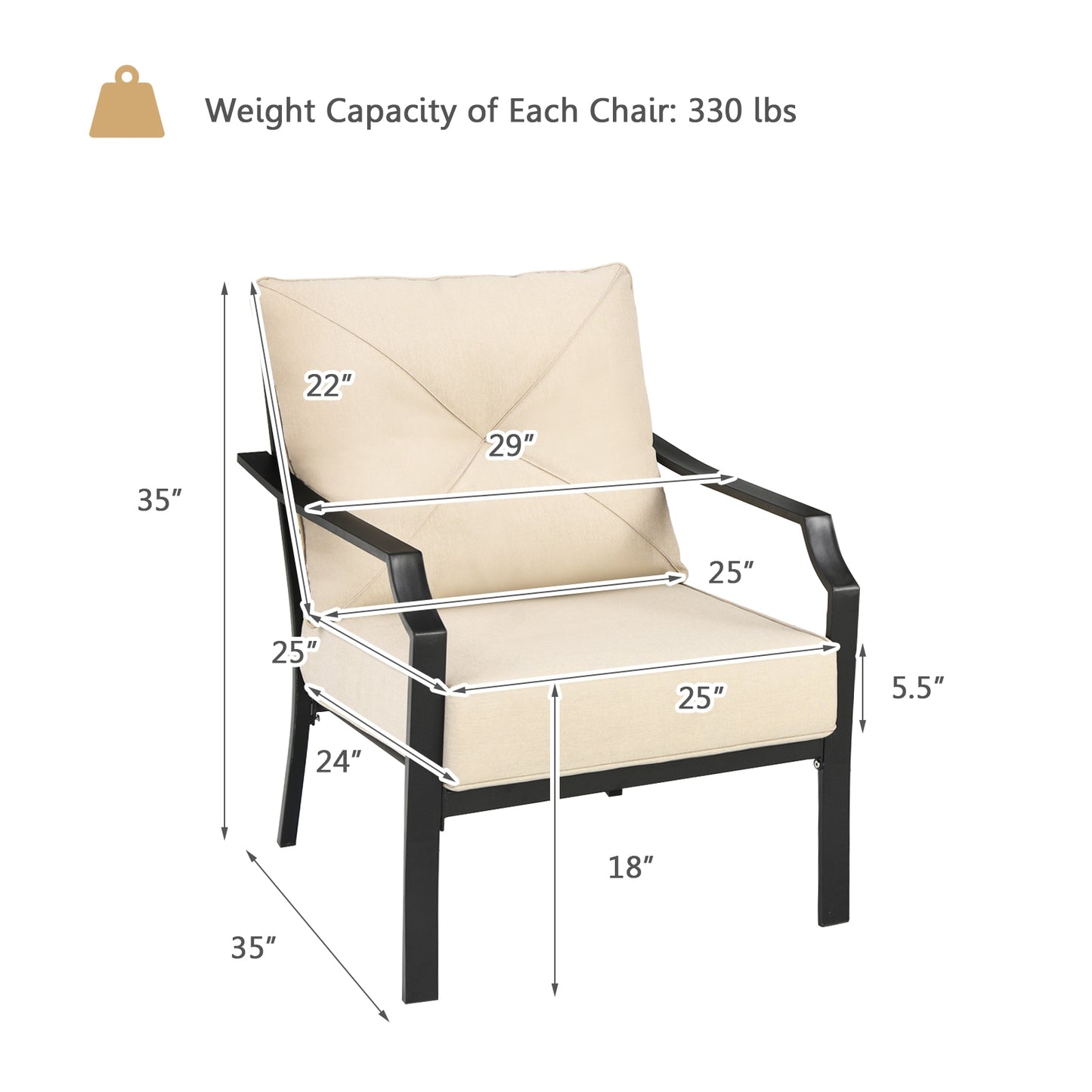Patio Dining Chairs Set of 2 with Padded Cushions & Armrests