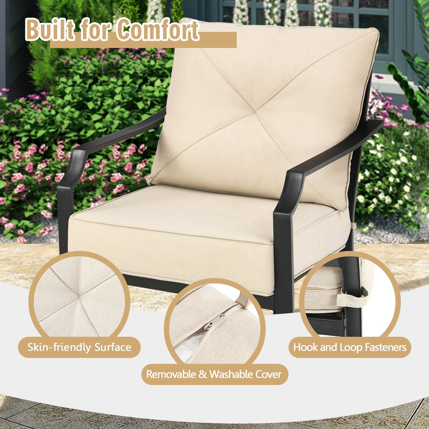 Patio Dining Chairs Set of 2 with Padded Cushions & Armrests