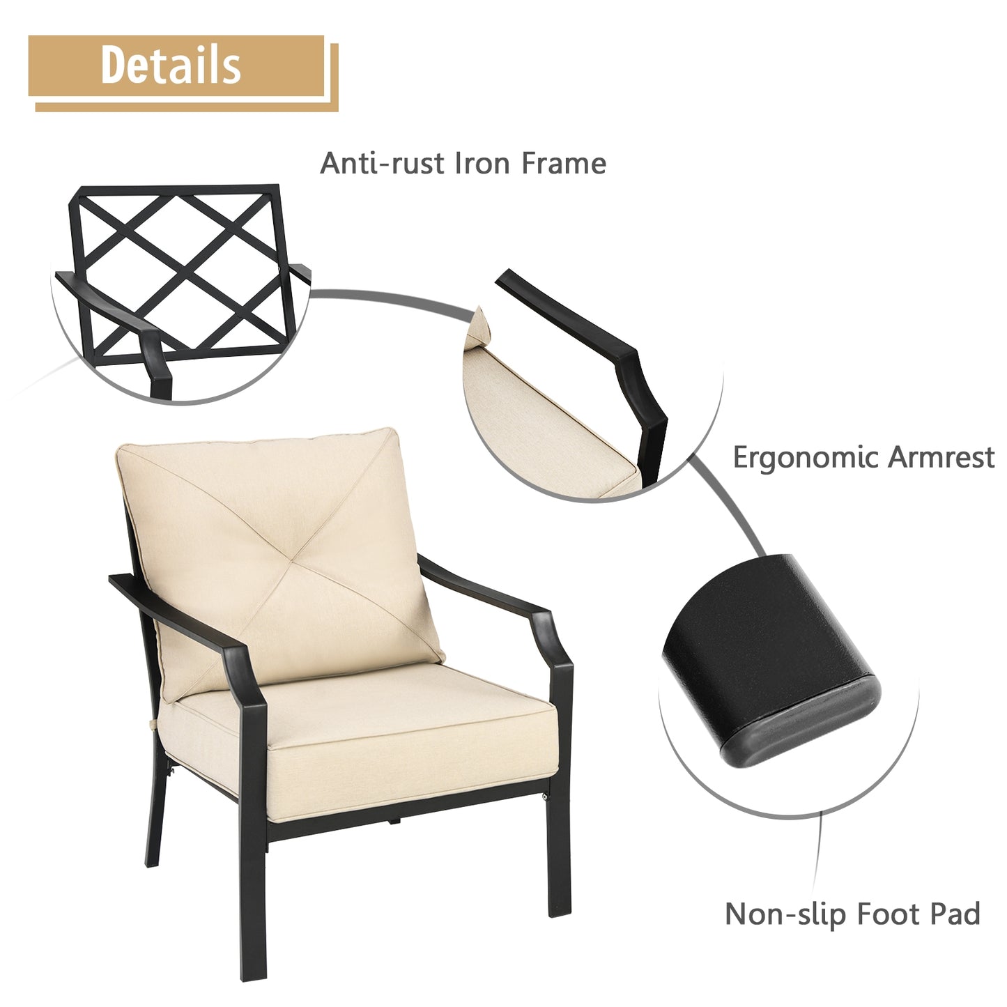 Patio Dining Chairs Set of 2 with Padded Cushions & Armrests
