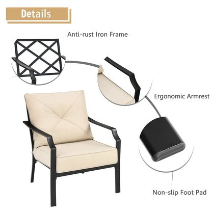 Patio Dining Chairs Set of 2 with Padded Cushions & Armrests