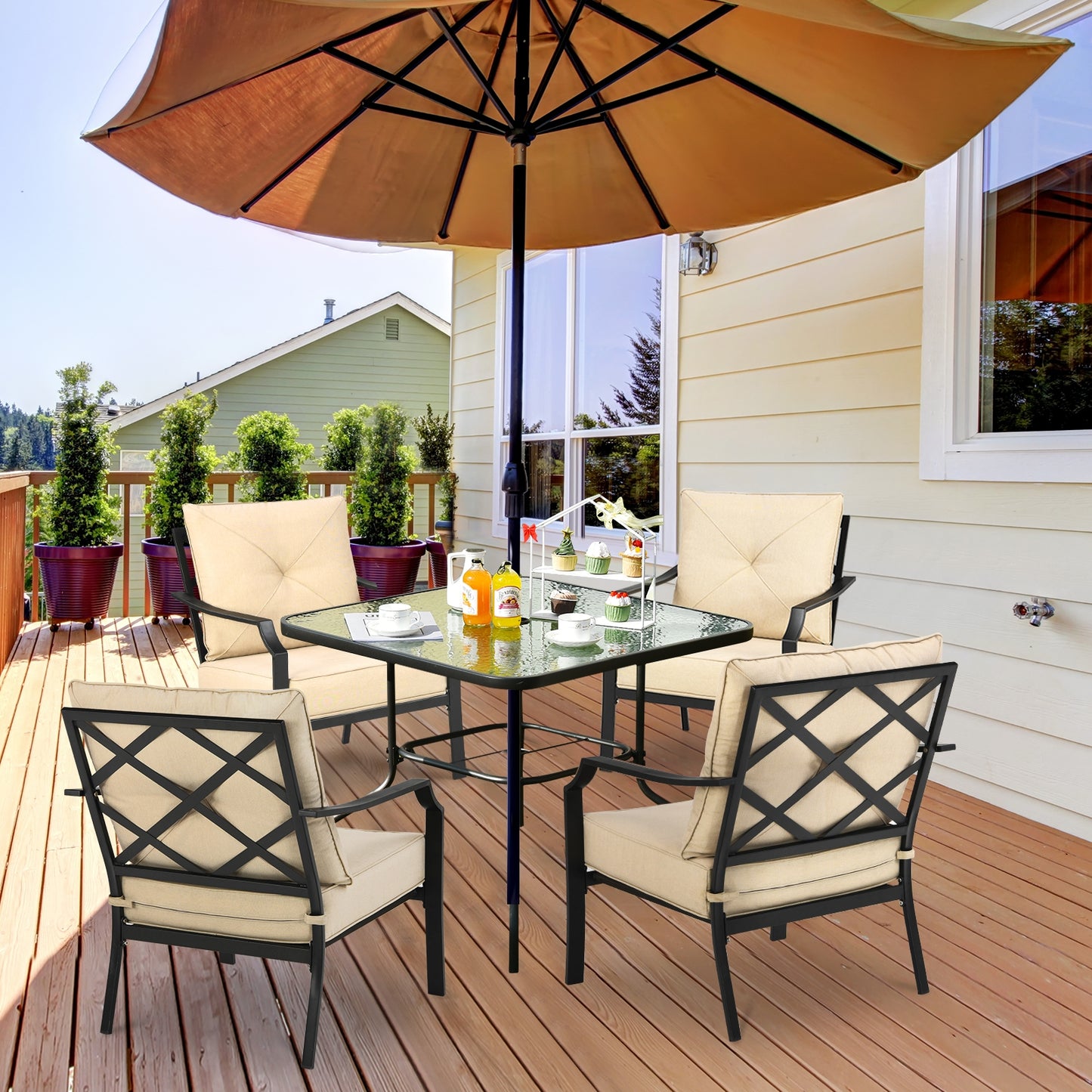 Patio Dining Chairs Set of 2 with Padded Cushions & Armrests