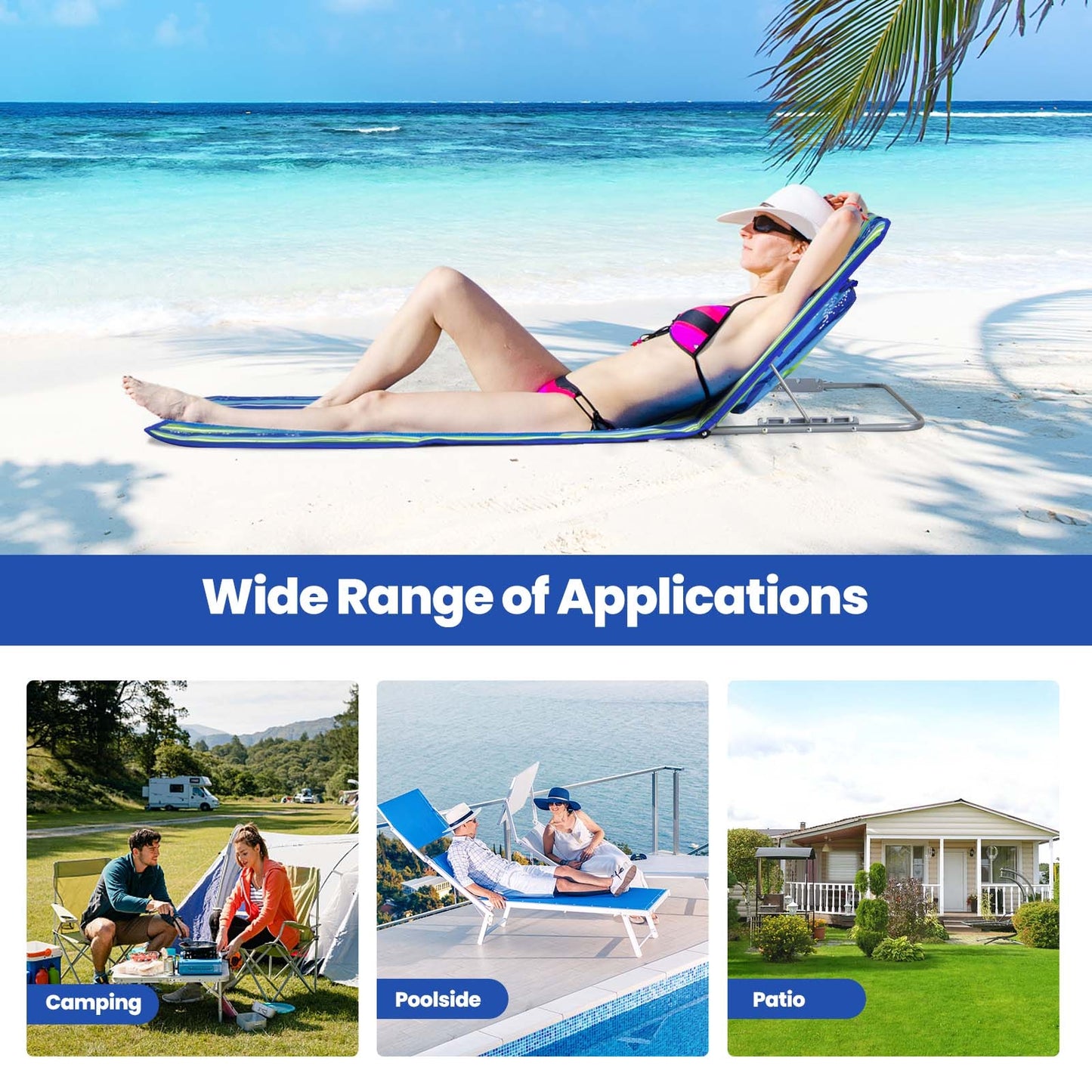 3-Piece Folding Beach Lounge Chair Set with Side Table