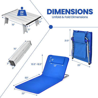 3-Piece Folding Beach Lounge Chair Set with Side Table