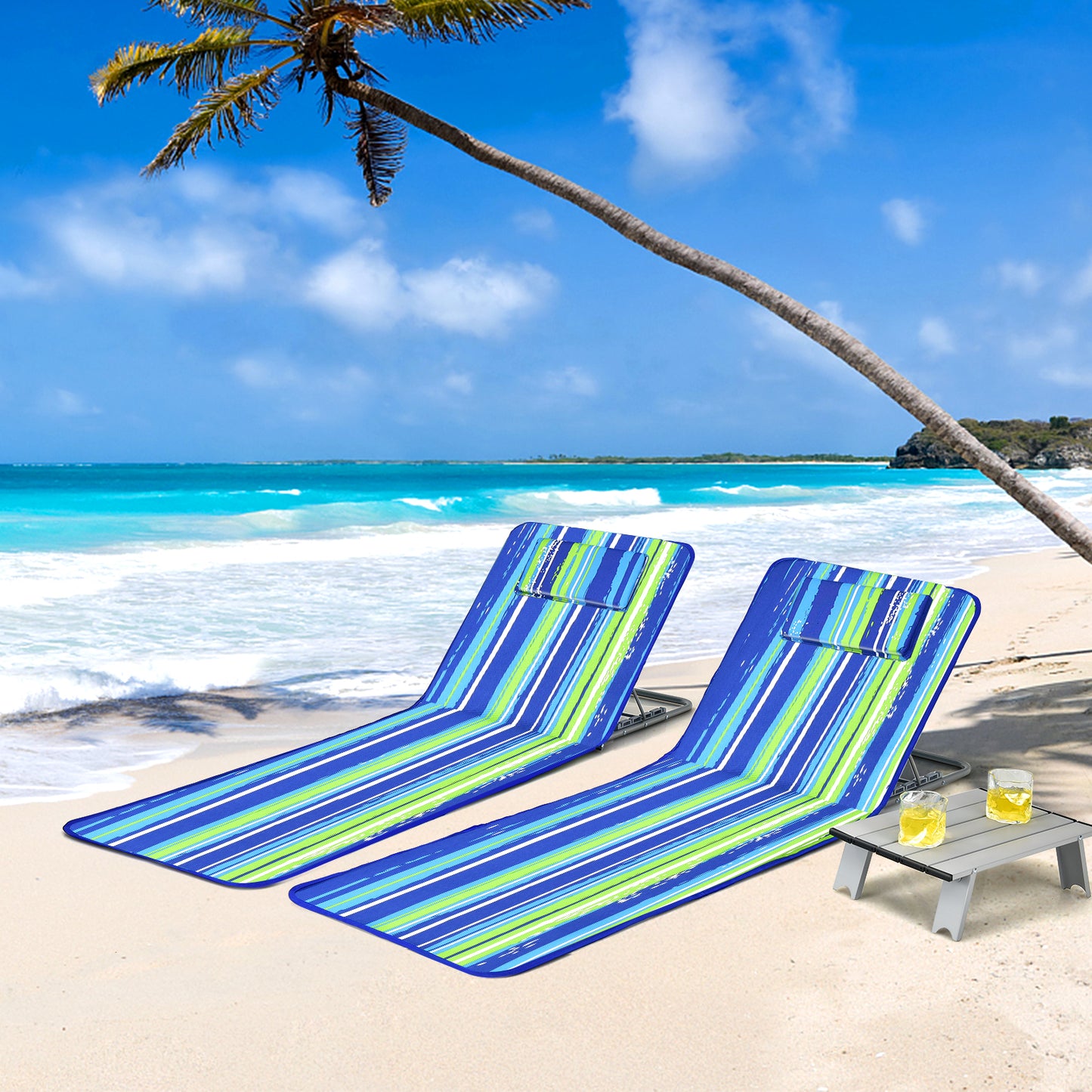 3-Piece Folding Beach Lounge Chair Set with Side Table