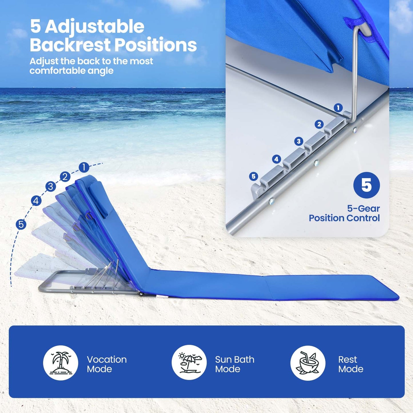 3-Piece Folding Beach Lounge Chair Set with Side Table