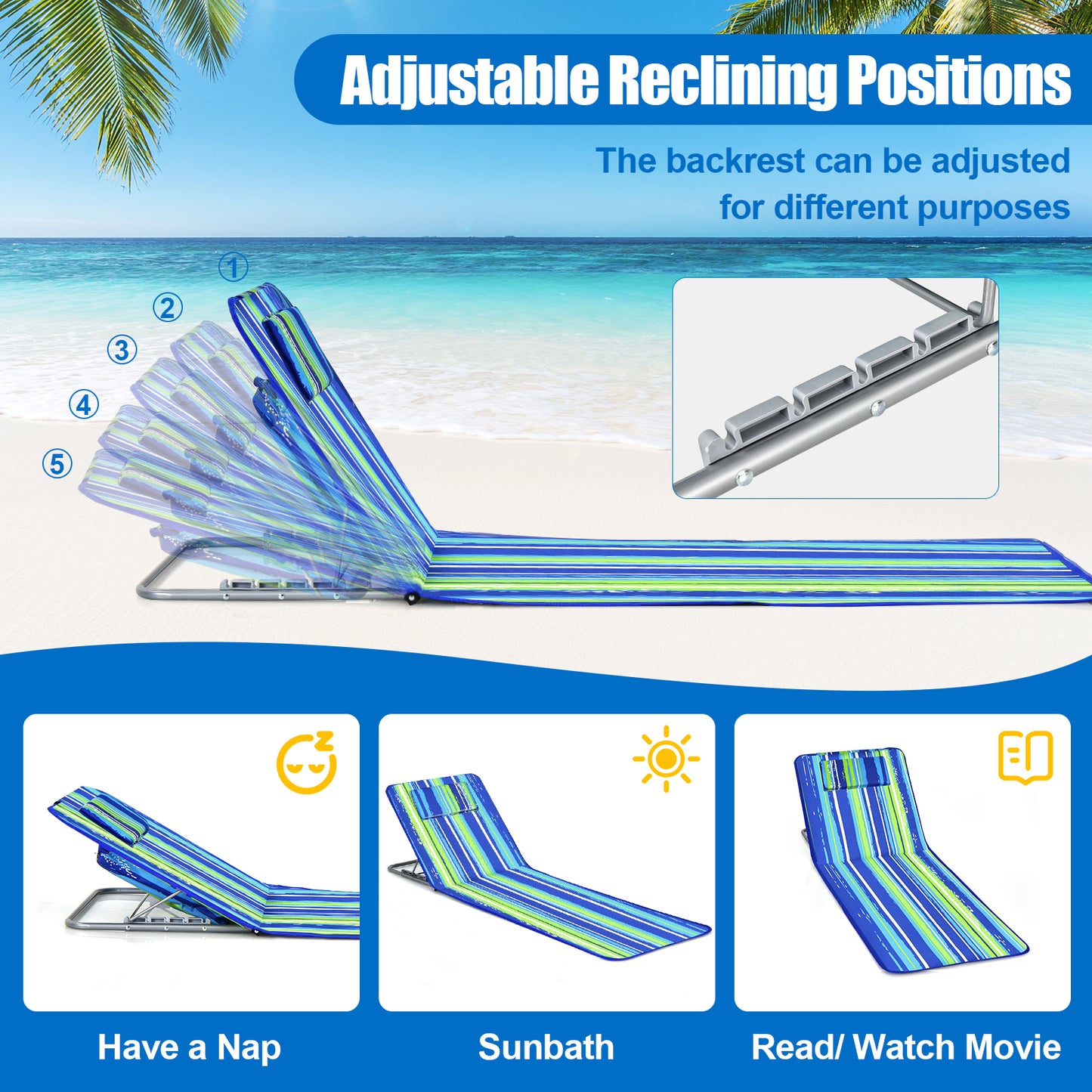 3-Piece Folding Beach Lounge Chair Set with Side Table