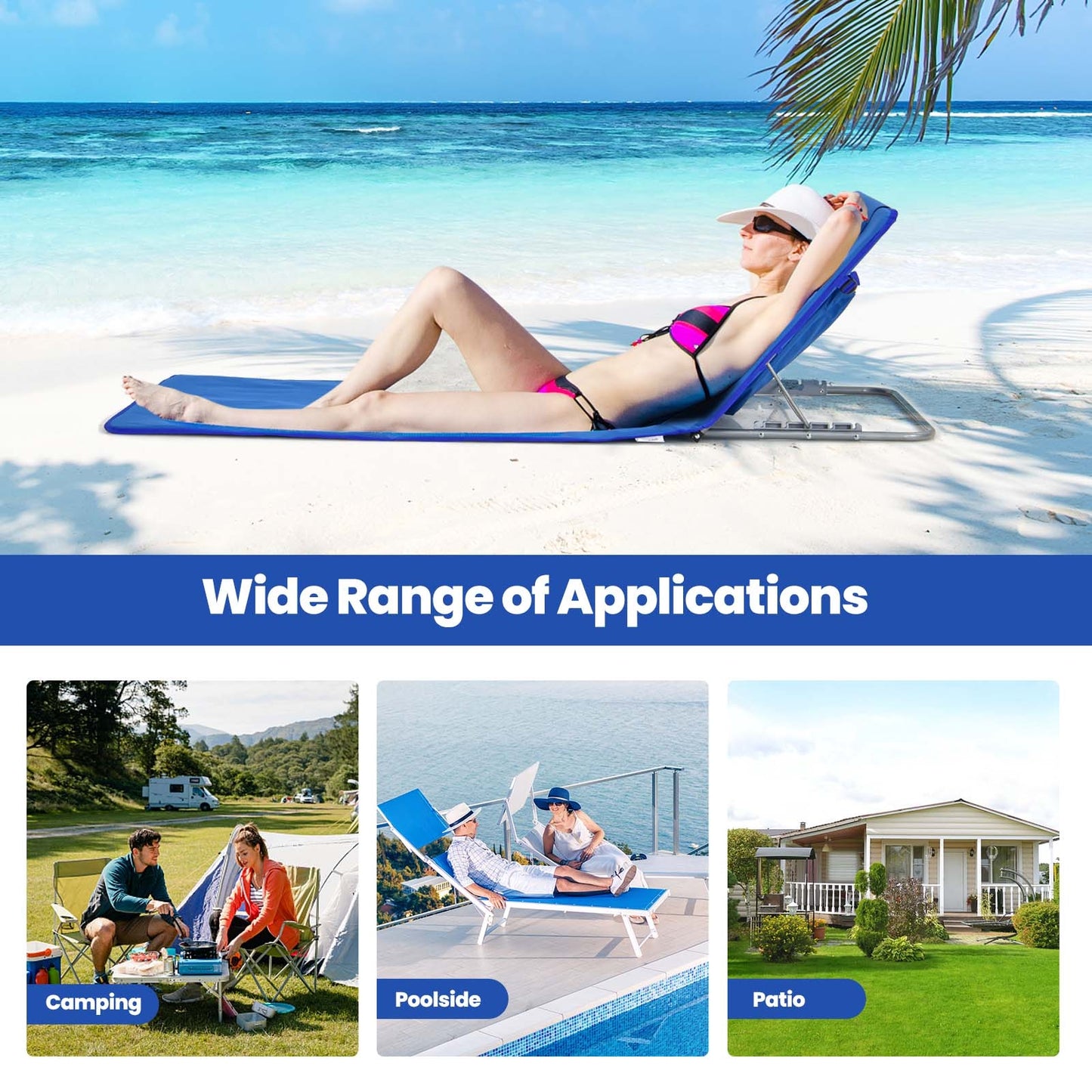 3-Piece Folding Beach Lounge Chair Set with Side Table