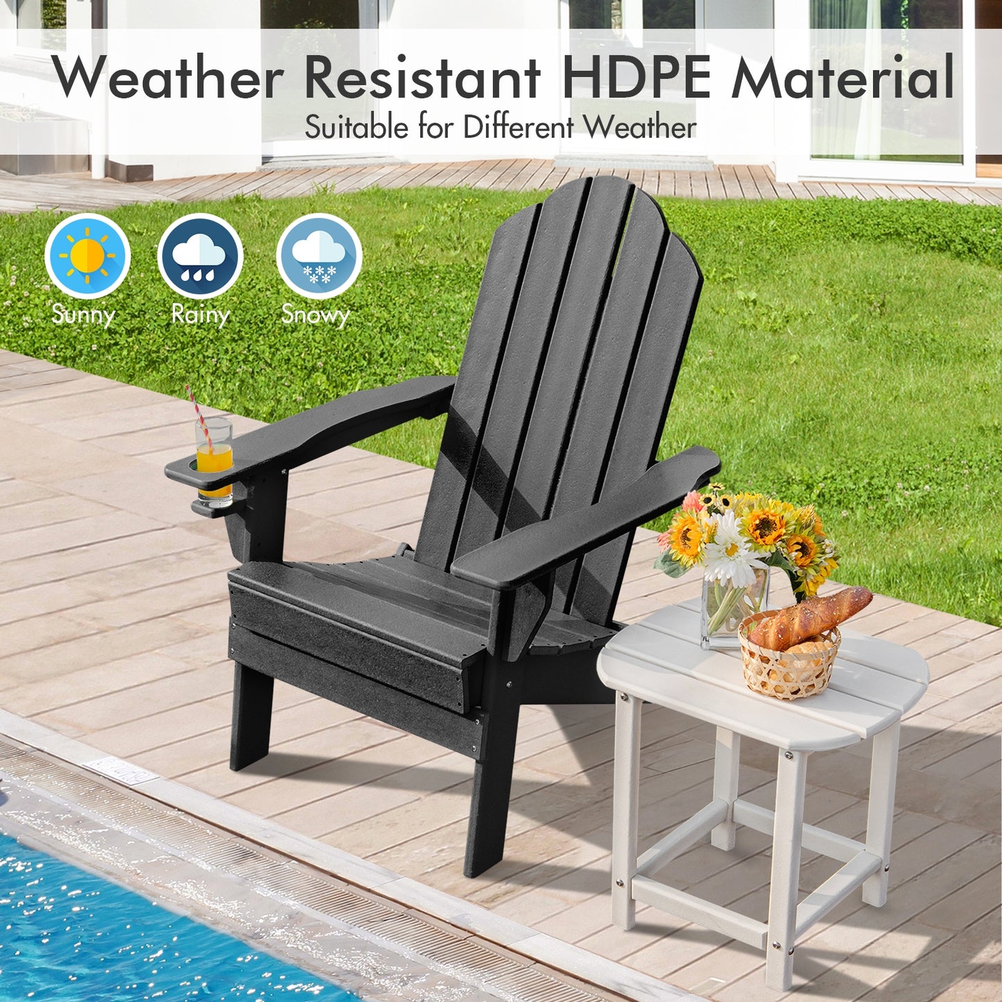 Foldable Adirondack Chair with Cup Holder - Weather Resistant