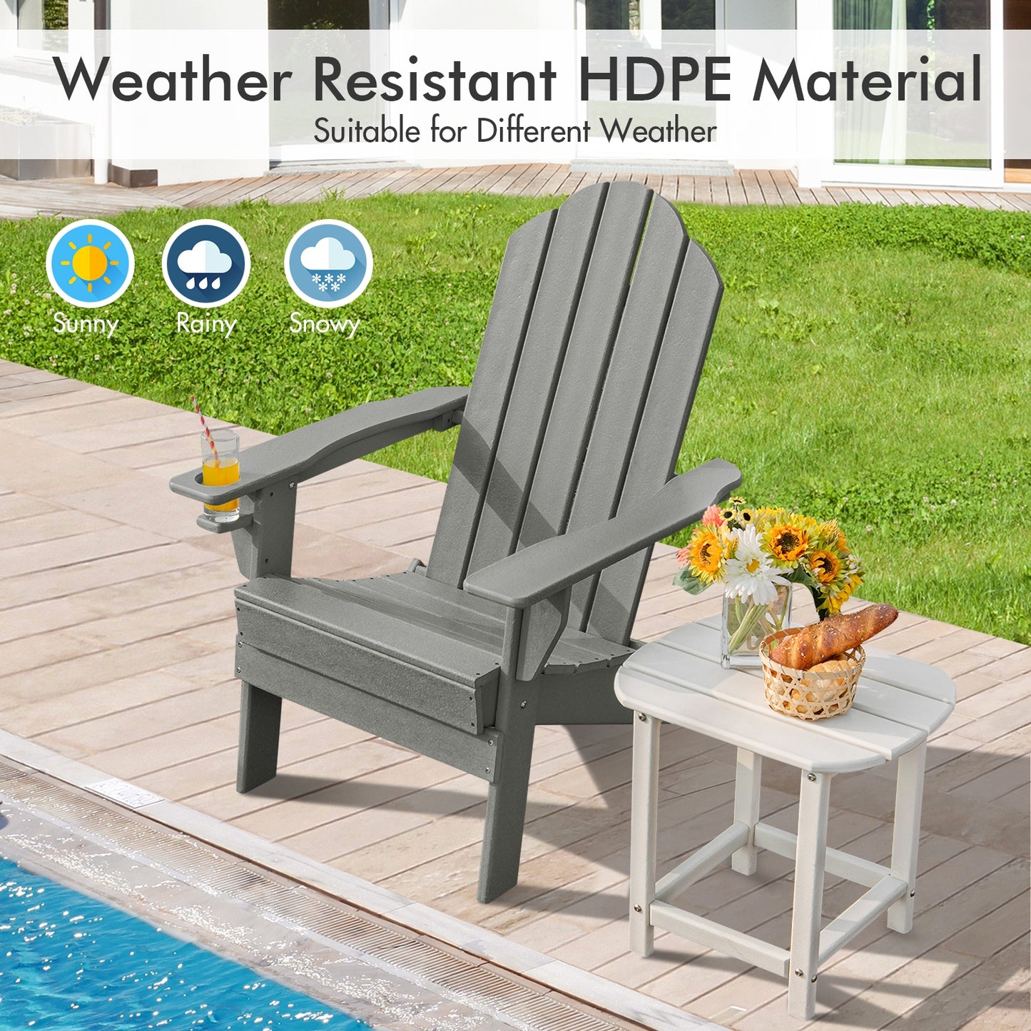 Foldable Adirondack Chair with Cup Holder - Weather Resistant