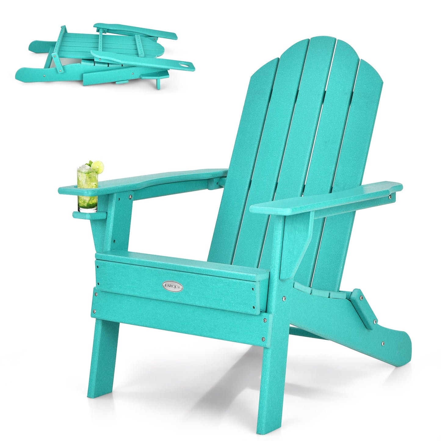 Foldable Adirondack Chair with Cup Holder - Weather Resistant