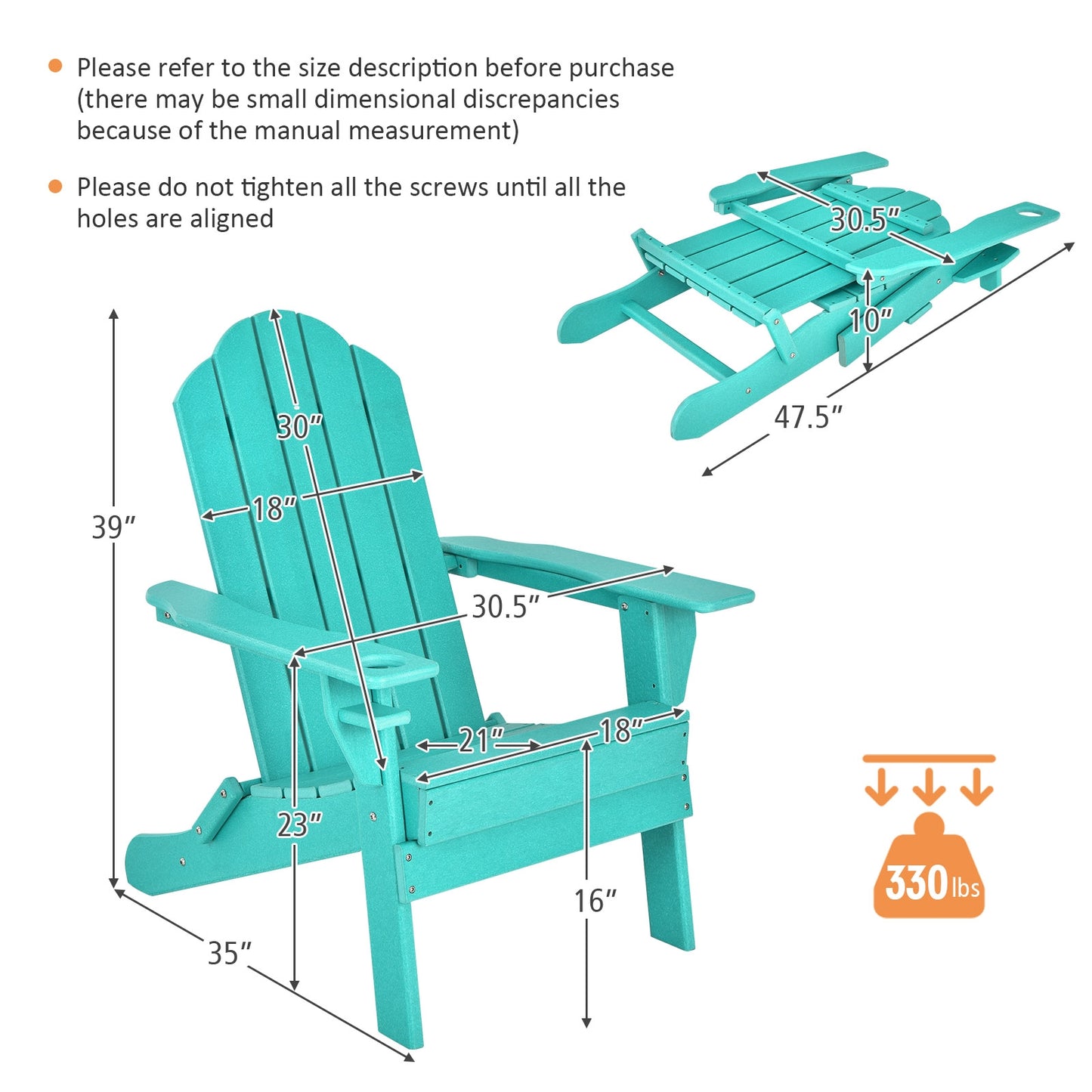 Foldable Adirondack Chair with Cup Holder - Weather Resistant