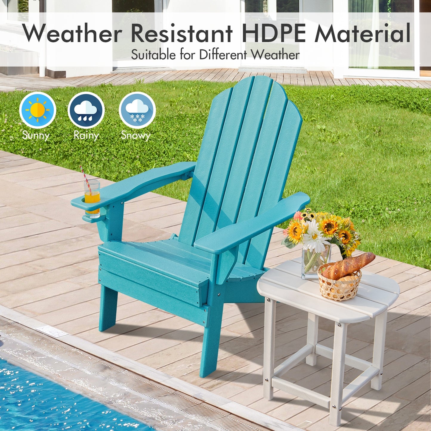 Foldable Adirondack Chair with Cup Holder - Weather Resistant