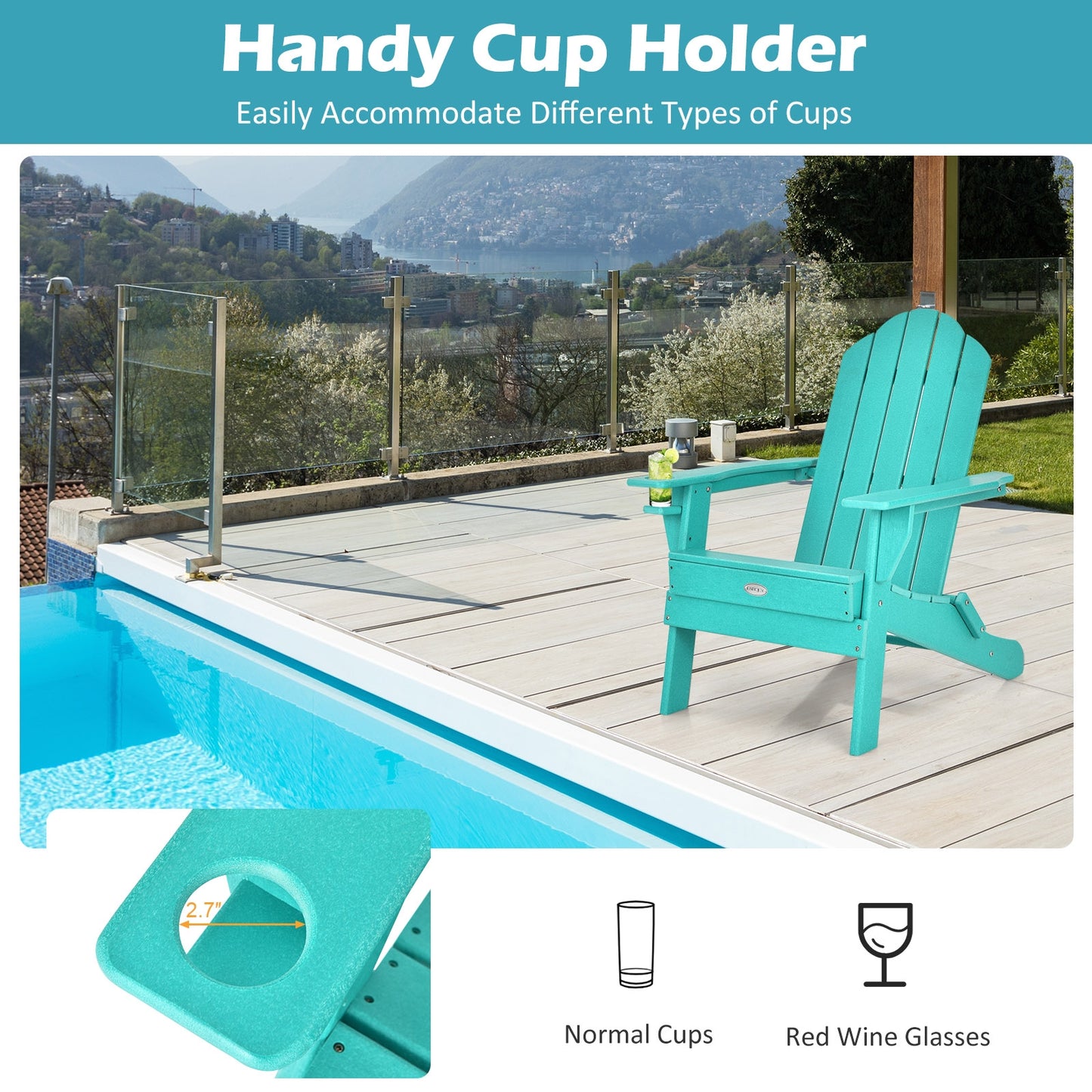 Foldable Adirondack Chair with Cup Holder - Weather Resistant