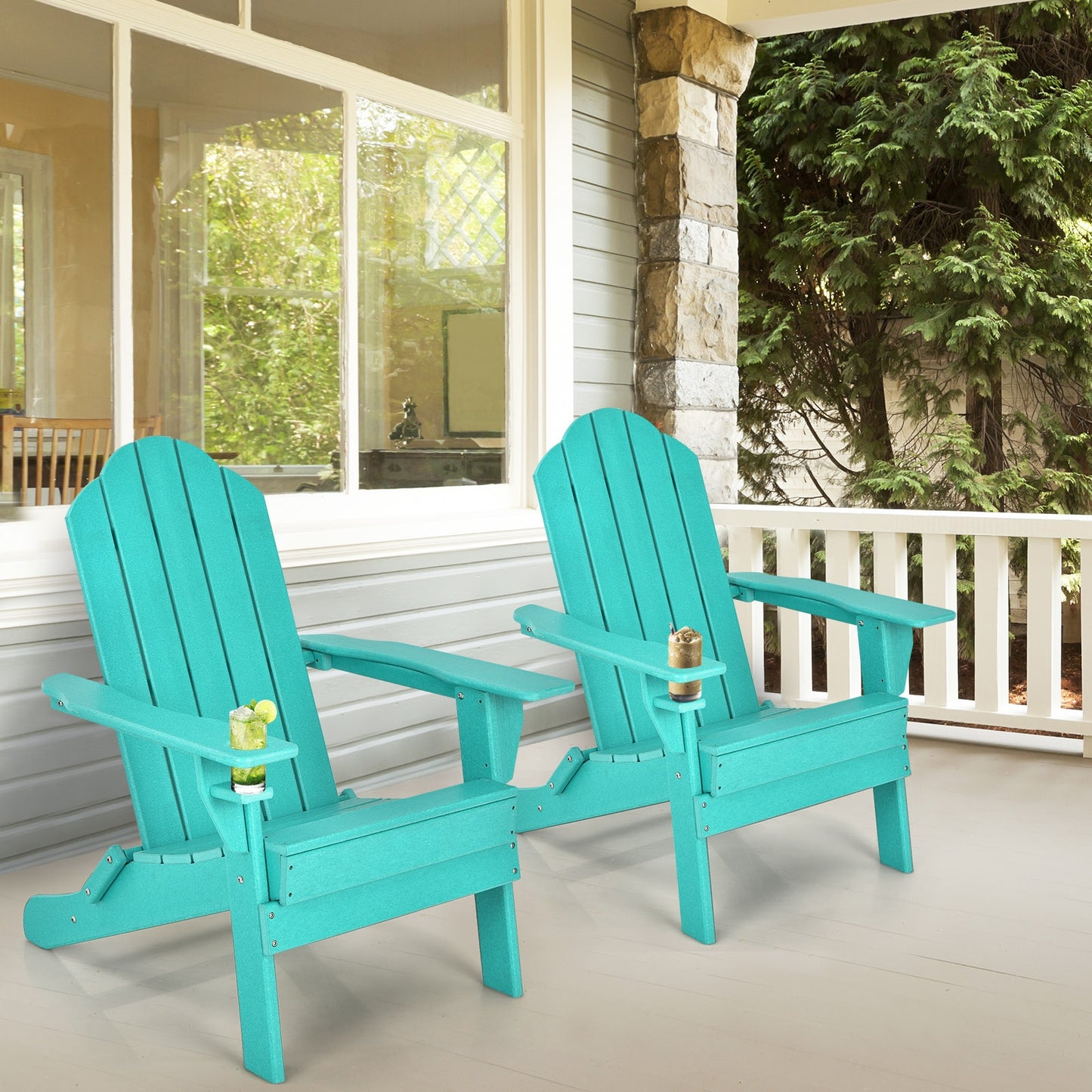 Foldable Adirondack Chair with Cup Holder - Weather Resistant