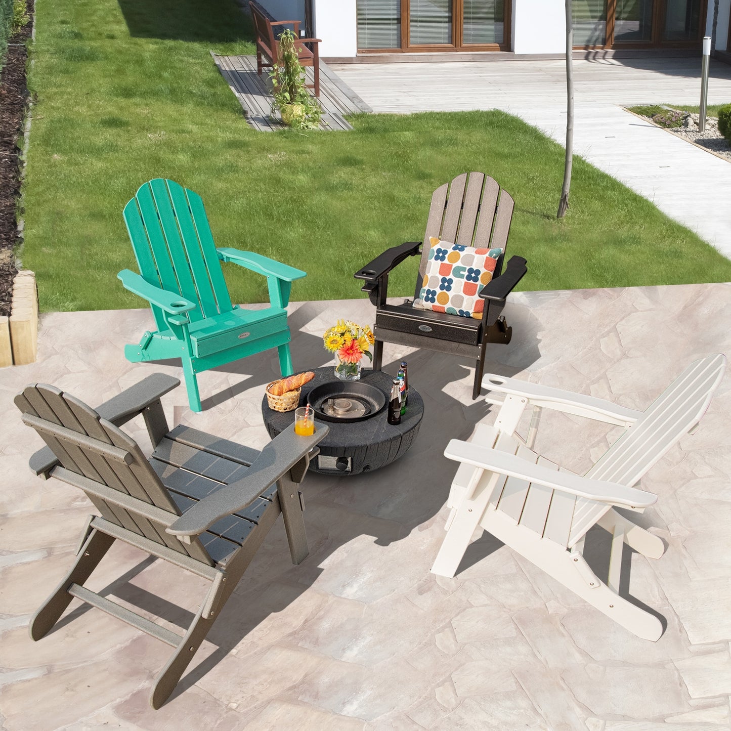 Foldable Adirondack Chair with Cup Holder - Weather Resistant