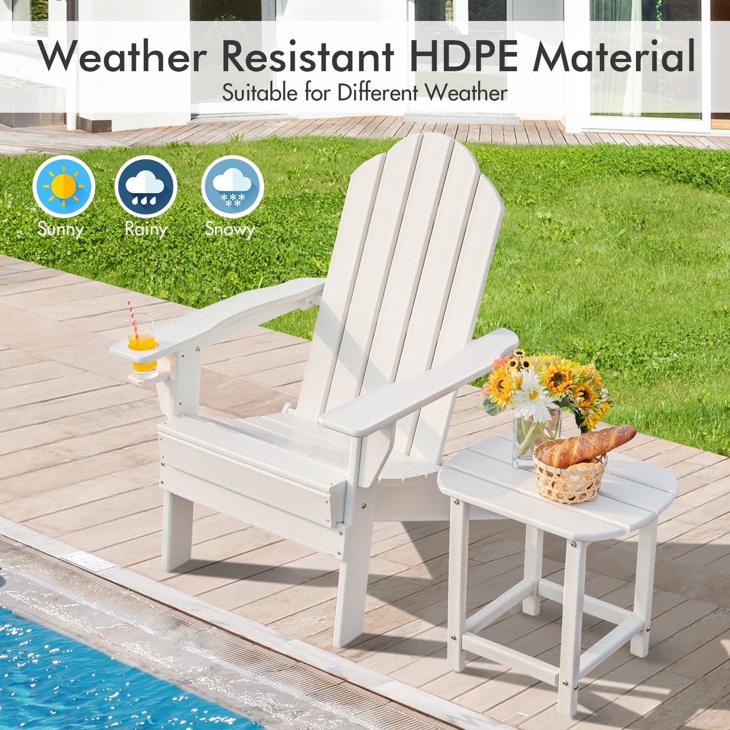 Foldable Adirondack Chair with Cup Holder - Weather Resistant