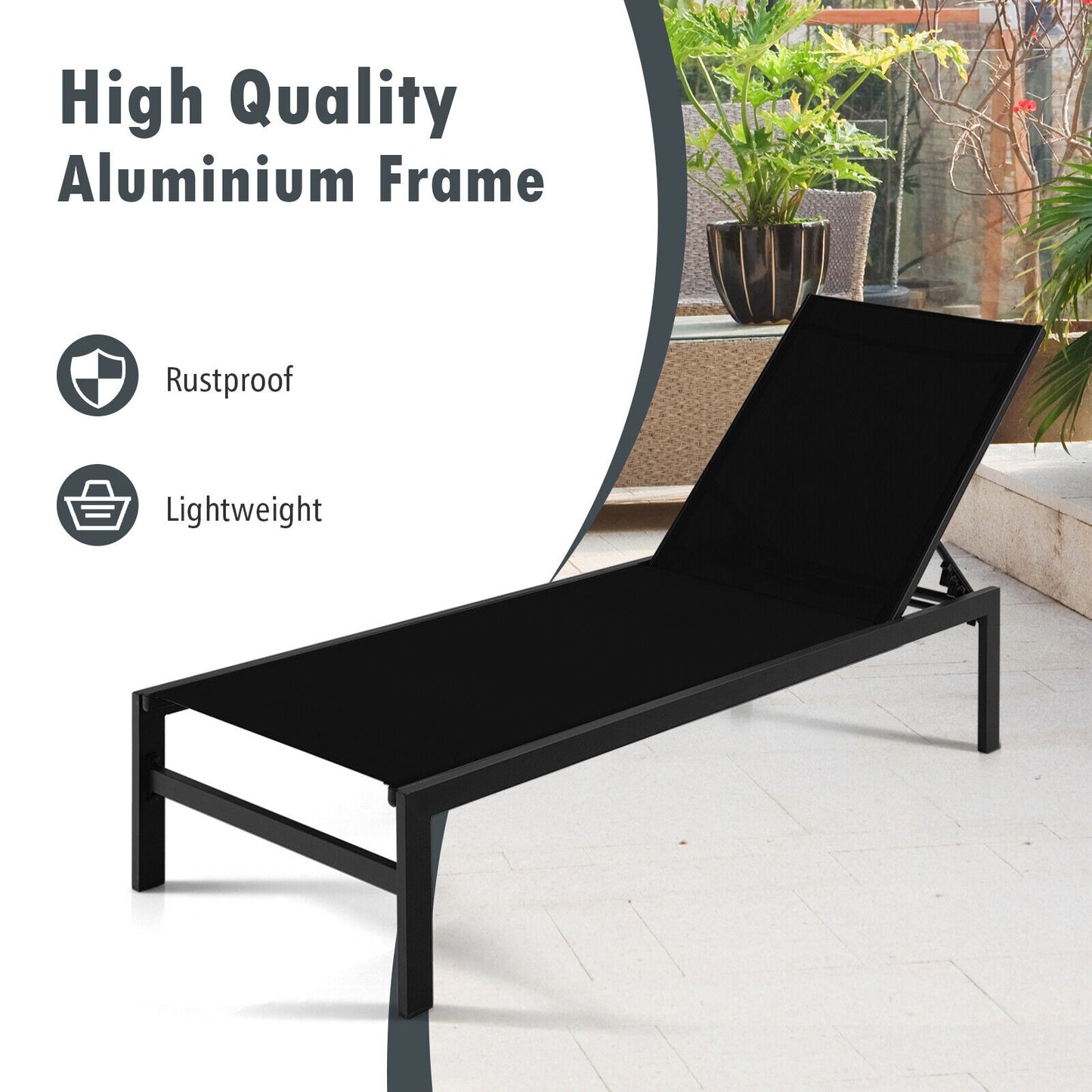 6-Position Adjustable Chaise Lounge Chair with Aluminum Frame