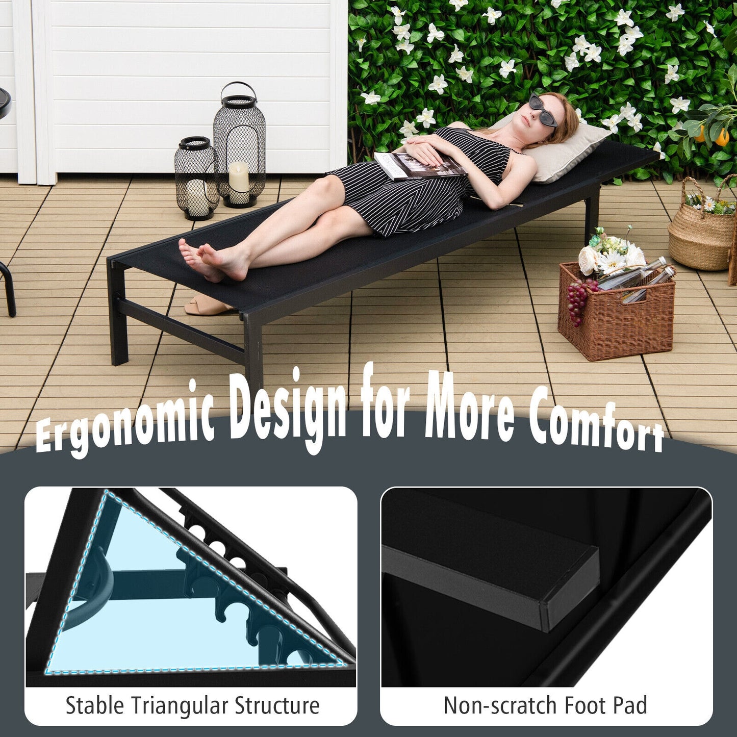 6-Position Adjustable Chaise Lounge Chair with Aluminum Frame