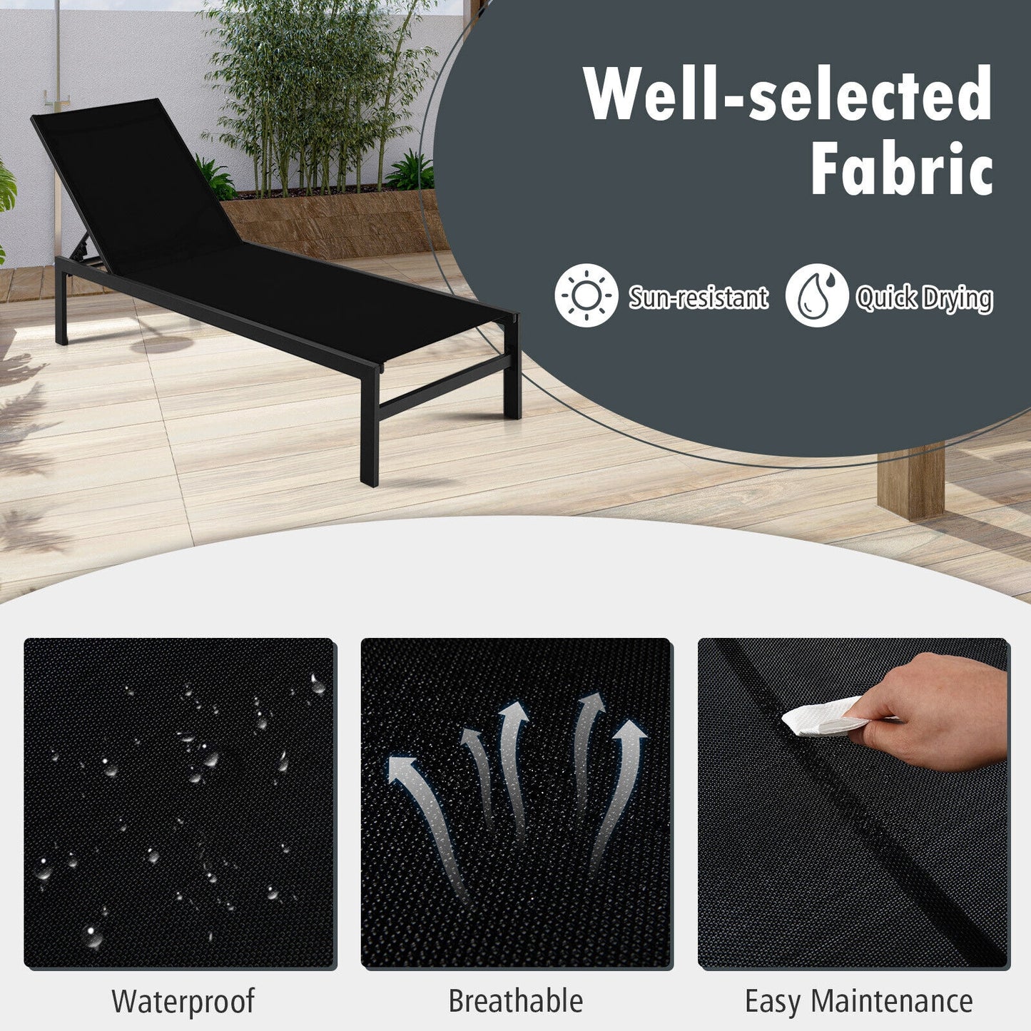 6-Position Adjustable Chaise Lounge Chair with Aluminum Frame