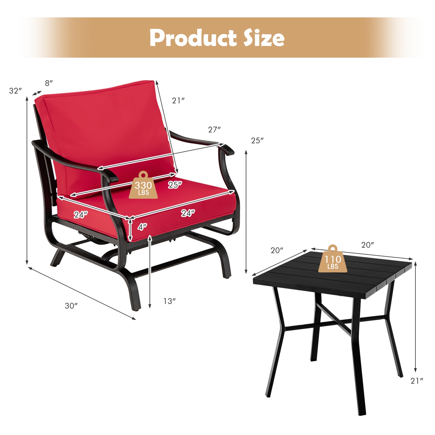 3-Piece Patio Rocking Chair Set with Coffee Table