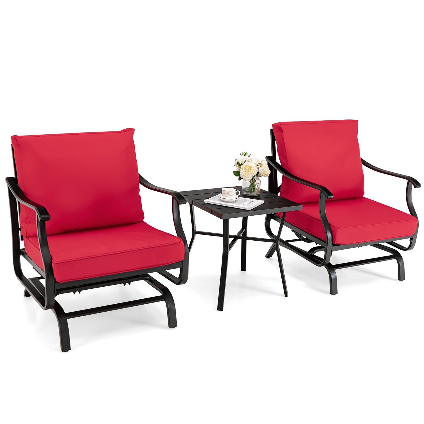 3-Piece Patio Rocking Chair Set with Coffee Table