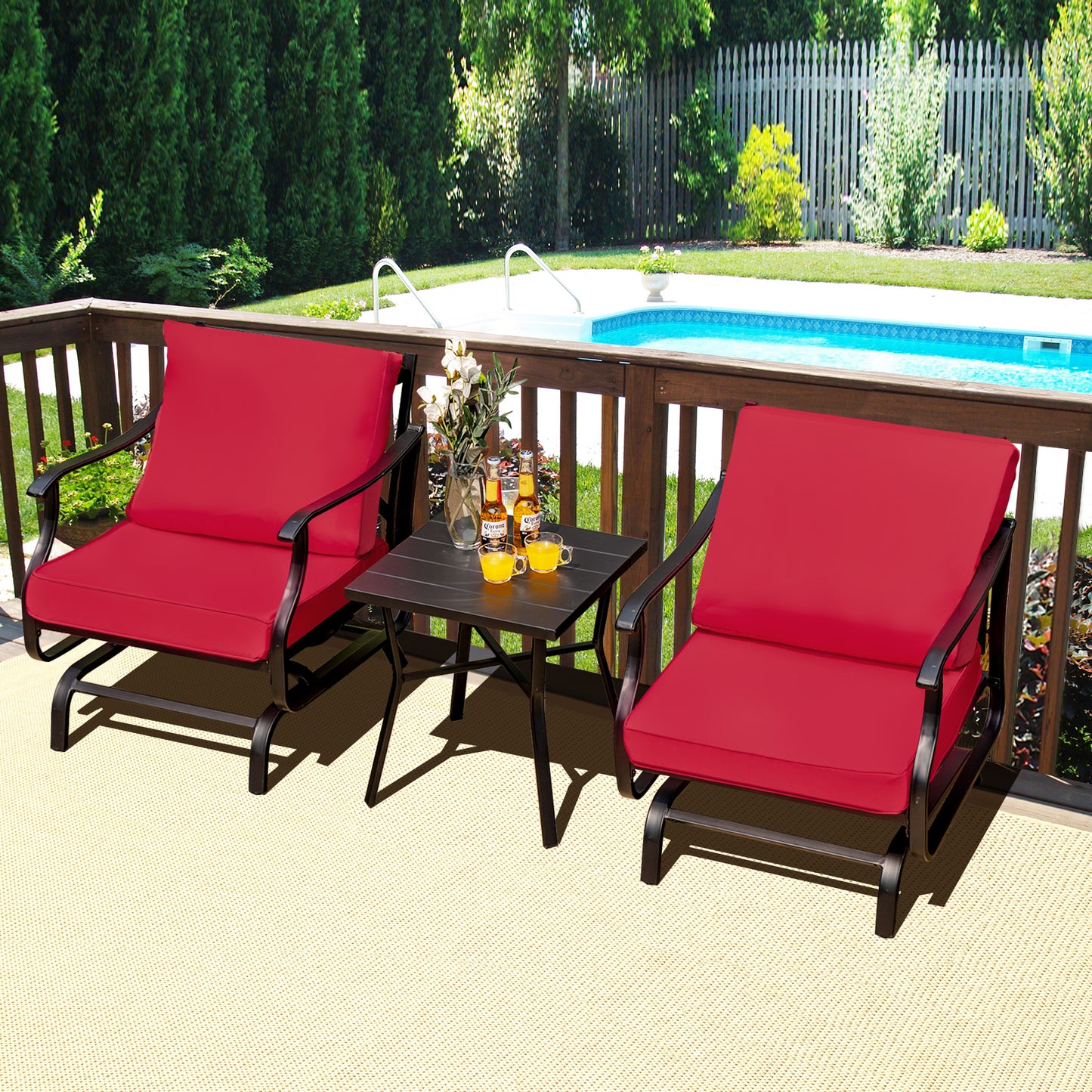 3-Piece Patio Rocking Chair Set with Coffee Table