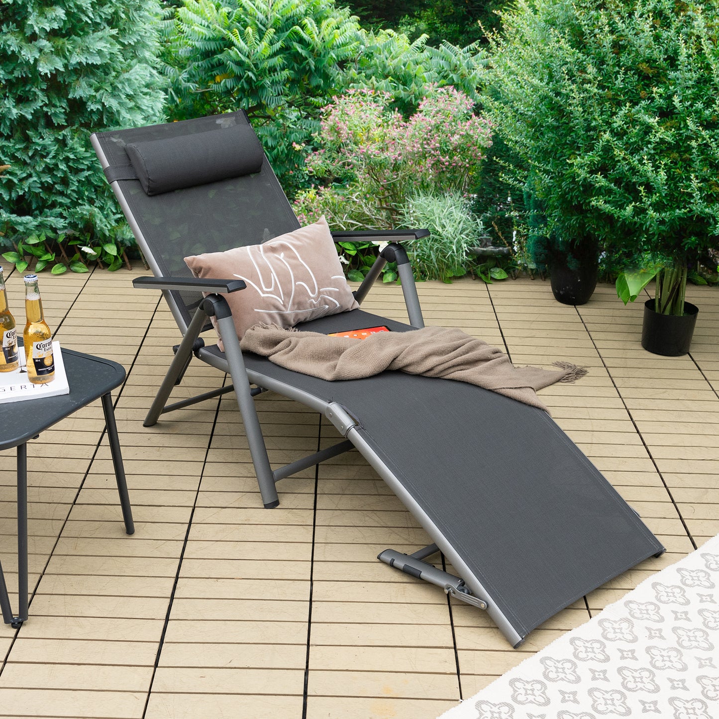 Aluminum Chaise Lounge Chair with 8-Position Adjustable Backrest